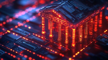 Obraz premium A high-tech banking metaverse with glowing financial transaction lines 