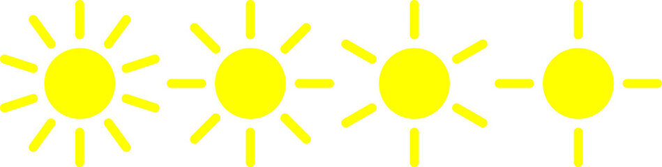 Sun icon set in yellow, Sun simple icons collection