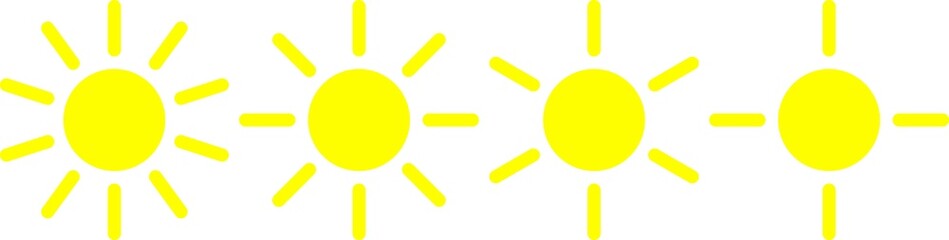 Sun icon set in yellow, Sun simple icons collection
