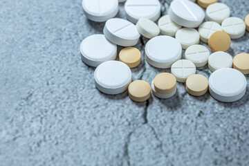 Variety of medicines and drugs.Medicine and healthcare concept.Variety of medicines and drugs.Medicine and healthcare concept.Pill for the prescription and treatment various diseases chemistry