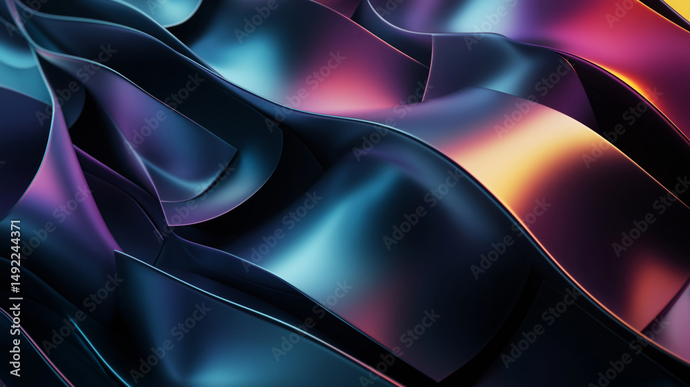 Poster dark colorful abstract wavy wallpaper. curvy background with modern colors. generative ai