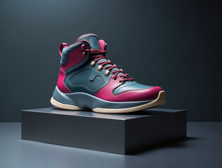Stylish sneaker mockup on a reflective surface with side and top view angles