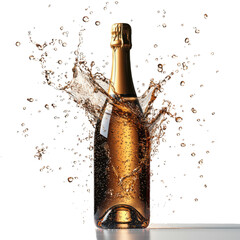 Champagne bottle splash isolated on transparent background, png