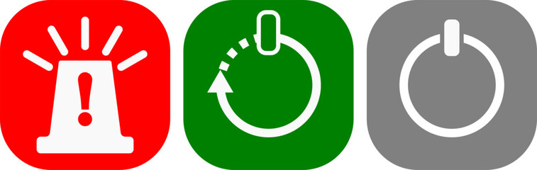 warning button, restart button, power on or off button