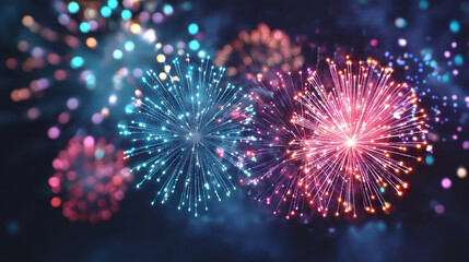 Fototapeta premium Colorful fireworks display lighting up the night sky with vibrant explosions.