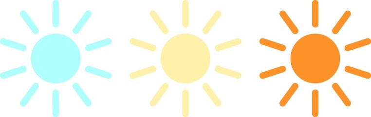 Sun icon set in 3 color, Sun simple icons collection, daylight, sunlight, sunset
