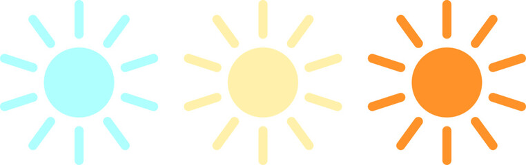 Sun icon set in 3 color, Sun simple icons collection, daylight, sunlight, sunset