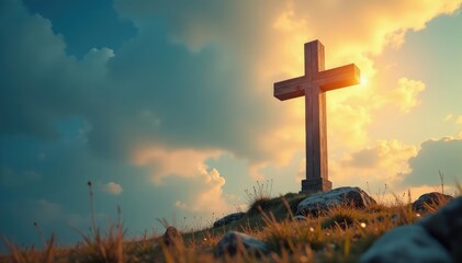 Obraz premium Close-up of a Christian cross, a powerful religious symbol Simple, elegant design, perfect for faith-based projects , elegant, worship