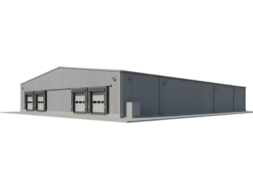 Modern Prefabricated Steel Warehouse Building Design 3D Model  Plans on Transparent background