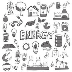 Ecology Related Doodle vector set. Drawing sketch illustration hand drawn line eps10