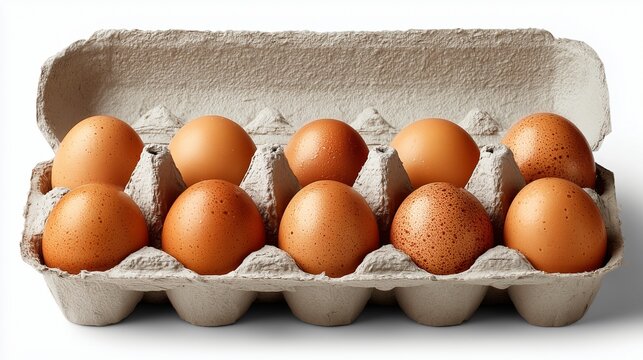 Fresh brown eggs in a cardboard carton - Powered by Adobe