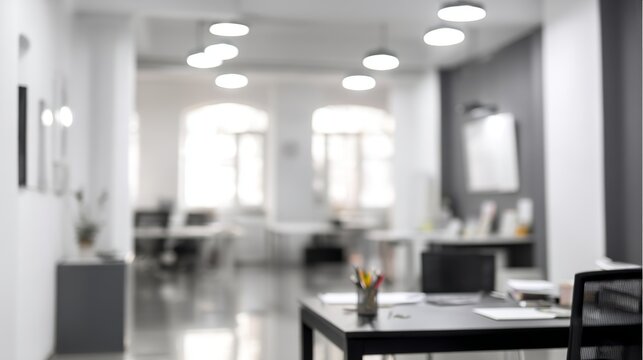 Modern surroundings include a bright office with a blurred background that's visible on a video call