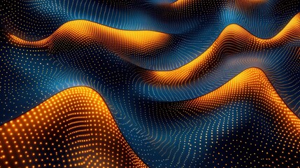 Abstract digital landscape of undulating, textured surface with glowing dots