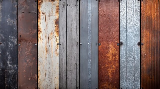 The picture showcases metal panels of considerable length, featuring a rustic texture and a green oxidized finish, symbolizing a fusion of natural deterioration and industrial creativity