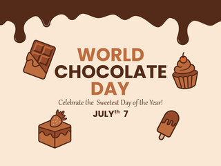 World Chocolate Day Flyer – Cute Flat Design with Chocolate Icons
