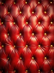 Fototapeta premium Red Leather Upholstery with Gold Buttons