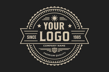 Vintage badge. Retro brand name logo badges, company label and hipster frame vector illustration set for logo usage