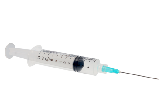 A close-up image of a syringe on transparent background