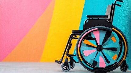 Colorful Wheelchair Against Vibrant Background Showcasing Accessibility and Inclusivity in Modern Design