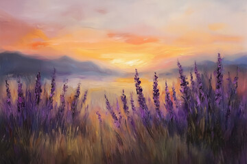 Lavender field at sundown