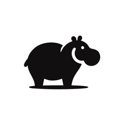 Minimalist Hippo Logo, Smooth Bold Lines, Solid Black Silhouette, Vector Style