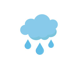 Flat Blue Rain Cloud Icon with Three Raindrops – Simple Overcast Weather Vector Illustration