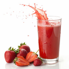Strawberry juice isolated on a white background, showcasing its vibrant red color, refreshing texture, and fruity aroma, perfect for health