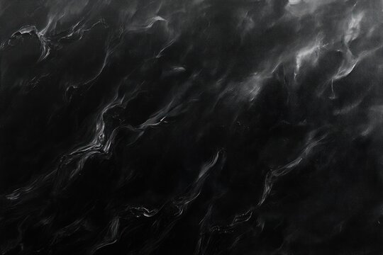 Dark abstract background with flowing white and gray smoke-like wisps creating a mysterious and ethereal atmosphere