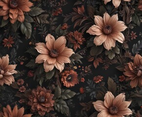 Dark toned abstract floral wallpaper, seamless pattern,  design,  intricate,  repeat