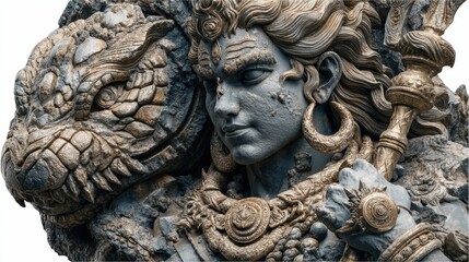 Lord shiva holding trident and damaru sacred artwork temple spiritual close-up divine representation