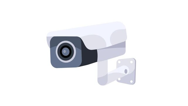 Security camera rotating on white and green screen background