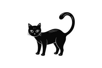 Silhouette art illustration of a black cat with arched back and curled tail.eps