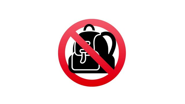 No backpacks allowed, prohibition sign animation on white and green screen