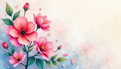 Fototapeta premium Vibrant watercolour floral painting, blooming flowers in soft hues , design, botanical, flower painting