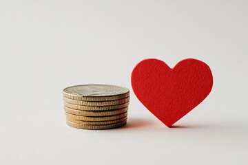 This design concept, including a heart, coins, and copy space, explores the contrast between the value of love and the importance of money in relationships