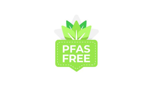 PFAS free green animated logo with white and blue background
