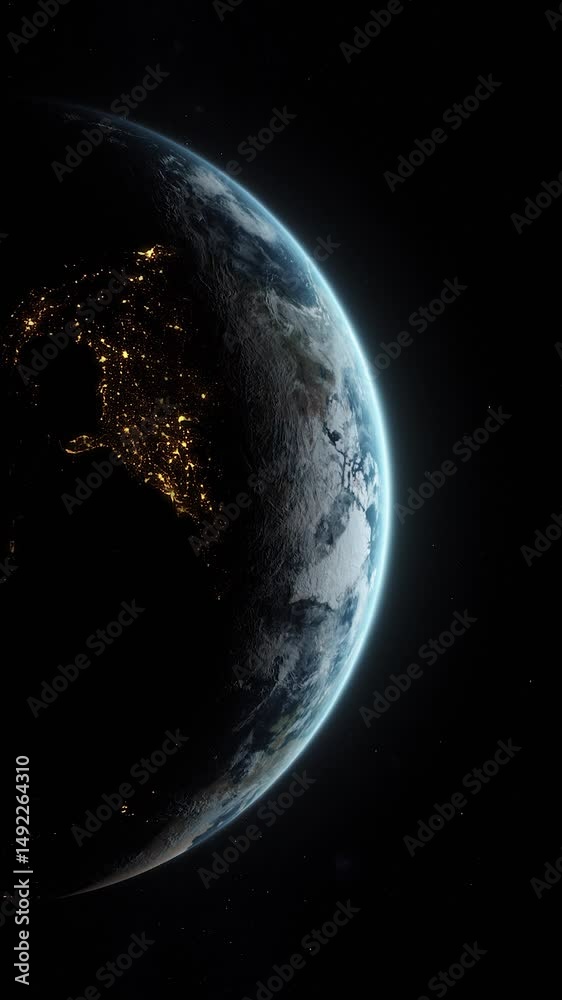 Canvas Prints vertical video of planet earth slowly spinning in open space with dense thick atmosphere with stars 