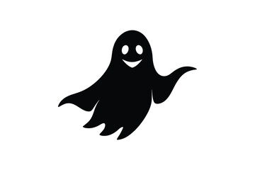 Silhouette art illustration of a ghost with a friendly expression floating in the air.eps