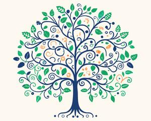 Fototapeta premium Colourful Tree With Roots or Banyan Tree Illustration Vector Art Design.