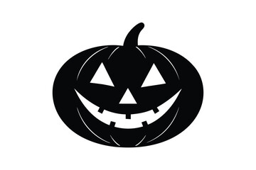 Silhouette art illustration of a smiling pumpkin with carved eyes and teeth.eps