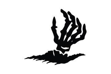 Silhouette art illustration of a skeleton hand reaching out of the ground.eps