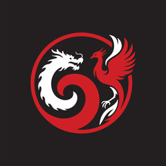  Red Dragon and White Phoenix Yin Yang Symbol