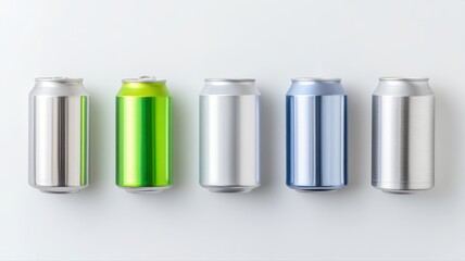 Colorful Aluminum Beverage Cans Isolated on White Background isolated aluminum can beverage can row