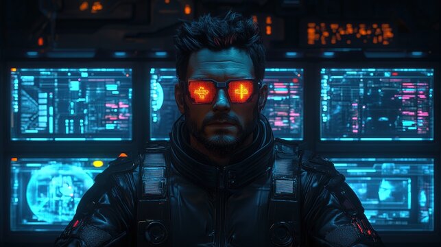 A cyberpunk RPG character selection screen in the metaverse, glowing stats 