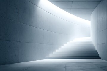 Obraz premium Elegant curved staircase illuminated by soft light in a minimalist architectural space
