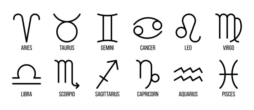 12 zodiac signs, horoscope symbols, astrological icons, aries, taurus, gemini, cancer, leo, virgo, libra, scorpio, capricorn, aquarius, pisces