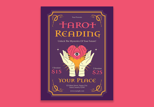 Purple Contemporary Nouveau Tarot Reading Flyer Layout