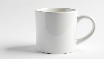 Obraz premium Large handle, sturdy ceramic mug, pristine white, white backdrop, shot, minimalist