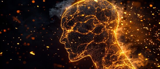 Vibrant technology is represented by an orange and yellow neon light user icon, a 3D rendered symbol isolated against a black background