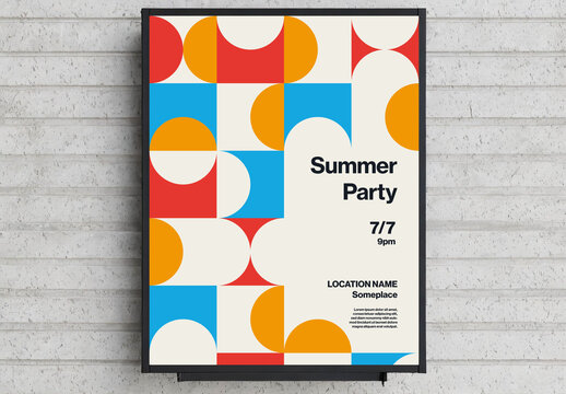 Summer Party Poster Template with Retro Geometric Pattern